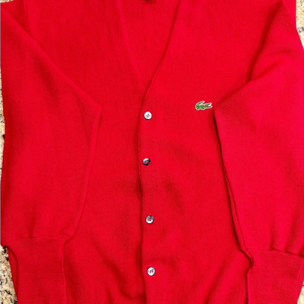 Vintage Izod Lacoste Men's Vibrant Red Cardigan Size Large Excellent - Picture 10 of 14